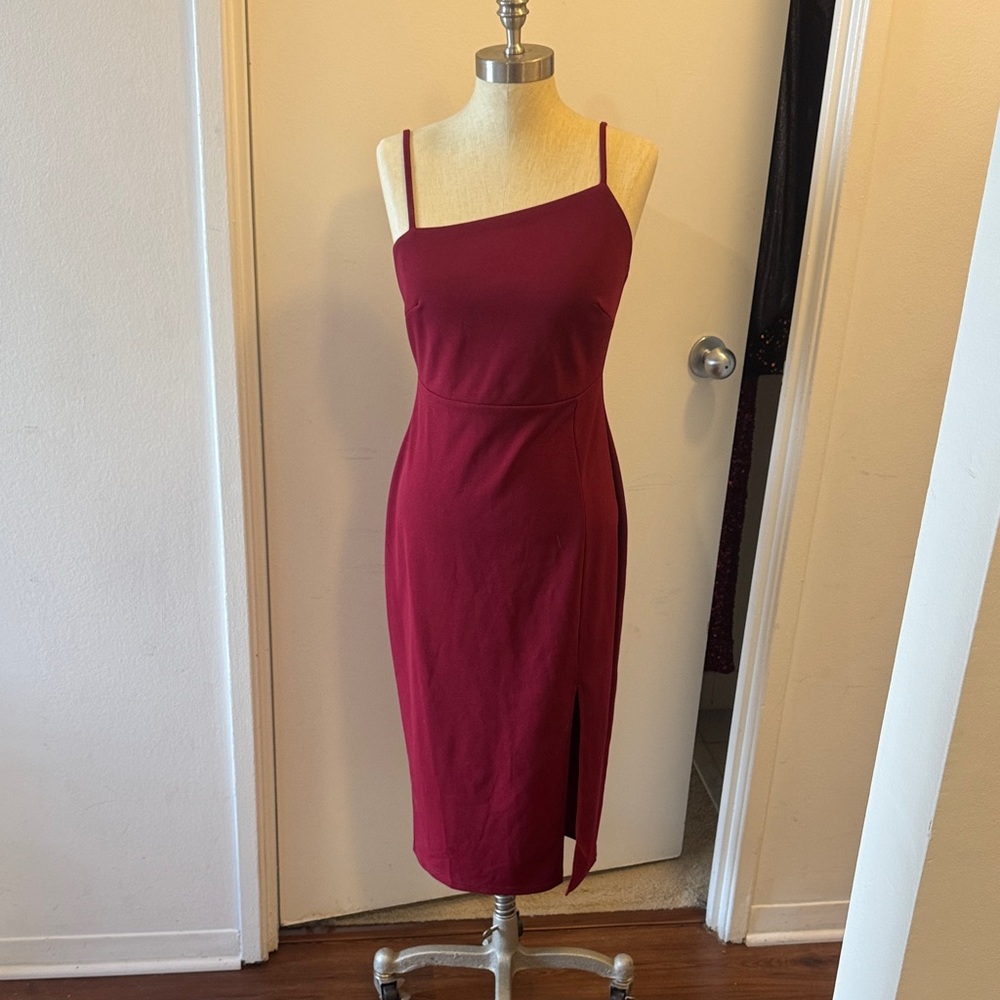 Elegant Asymmetrical Burgundy Dress
